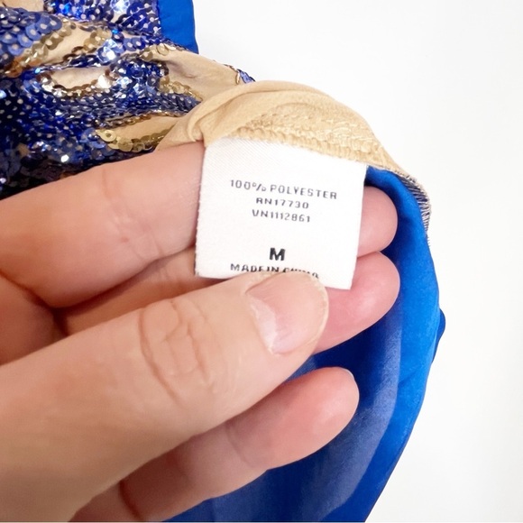 Tracy Reese Neiman Marcus | Glamours Sequined Blue Tan Blouse - Picture 4 of 5